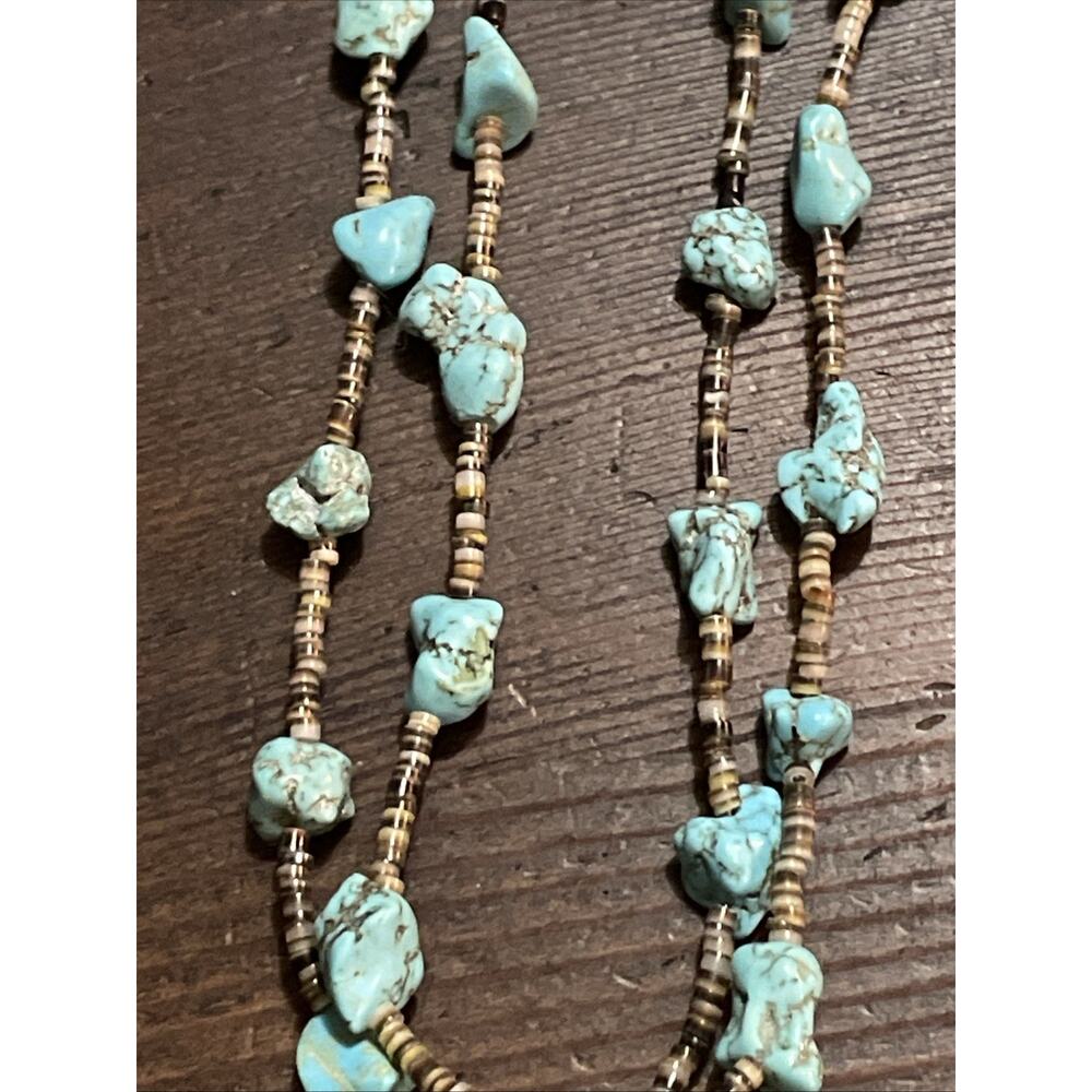 Double Strand Zuni Turquoise Nugget Handcut Heishi Native American Necklace - Picture 6 of 13